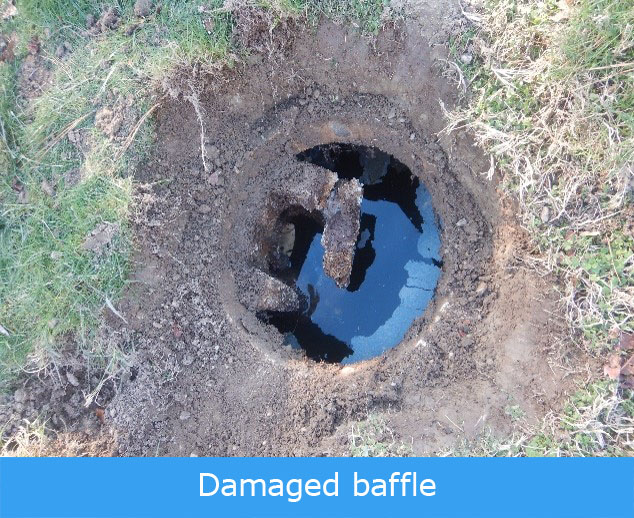 severely damaged underground baffle