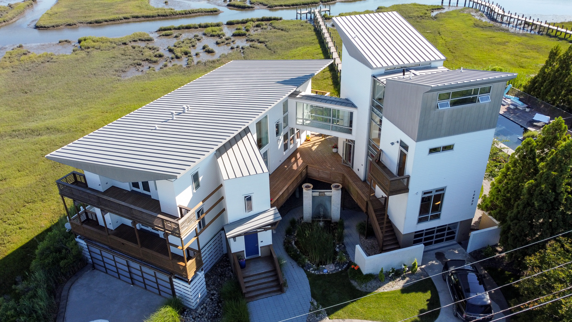 Drone shot of a new house in Ocean City, Maryland