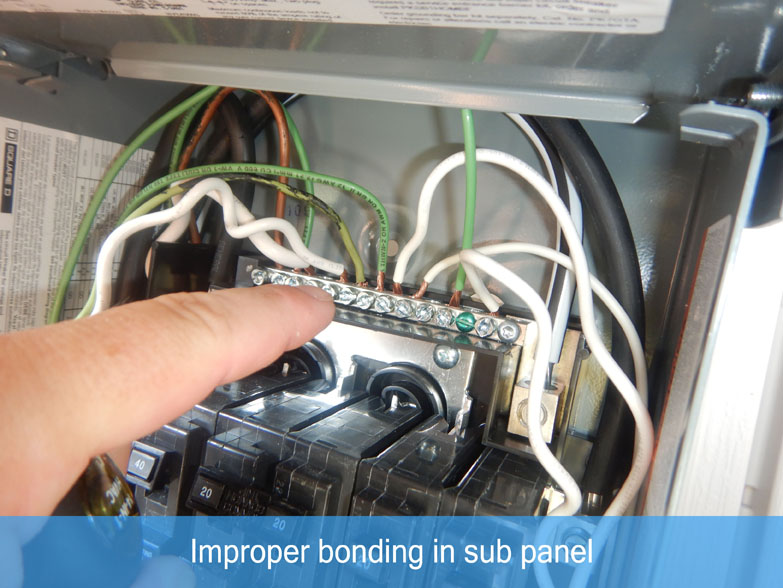 High Tech Inspection employee pointing to Improper bonding in sub panel