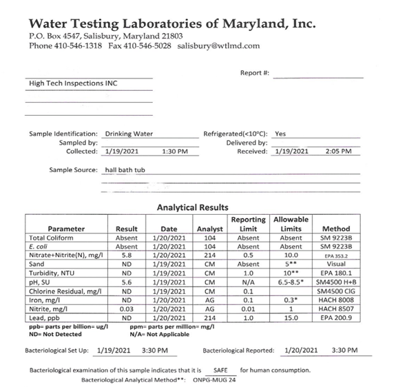 FHA Loan Water Testing documentation